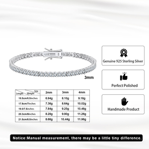 Expédition depuis l'entrepôt américain SMOB01 <span class=keywords><strong>Bracelet</strong></span> tennis en argent sterling 925 de luxe avec <span class=keywords><strong>diamant</strong></span> moissanite de couleur VVS de 3 mm <span class=keywords><strong>pour</strong></span> femmes et hommes - Product Image 3