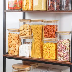 1900ml Tall Clear Storage Containers Airtight Food Storage Jar With Bamboo Lid For Pantry Container Food Grade Grain Storage