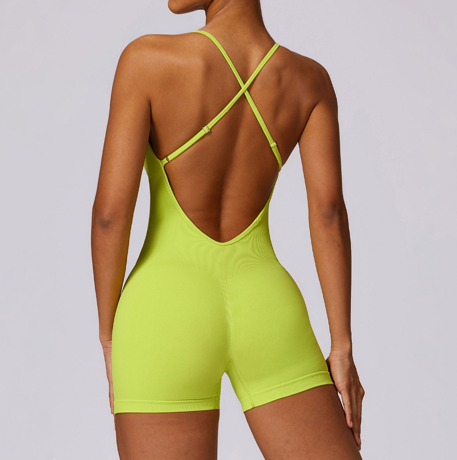 Women's Cross Adjustable Straps Sexy Back Tank Top Basic Bodysuits With Shorts 2025 Stretchy Padded Seamless Yoga Bodysuit