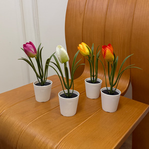 Tulipes artificielles en pot, 10-30 cm de haut, simulation réaliste, décoration de bureau moderne, décoration de printemps, fleurs en soie PE - Product Image 1