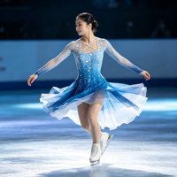 Robe de patinage artistique bleu dégradé et blanc, manches longues, dos croisé, strass, costume de compétition pour filles et femmes
