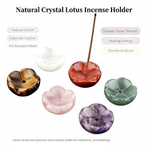 Pierres de guérison en gros : Calmez l'esprit et améliorez la méditation – Porte-encens en cristal naturel en forme de lotus pour la décoration intérieure - Product Image 1