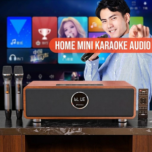 Barre de son karaoké en bois 2.1 canaux, haut-parleur TV 5.0 avec 2 microphones sans fil et télécommande - Product Image 3