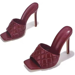 Zapatos de mujer con punta cuadrada a la moda personalizada con tacones Plum Pu cuero fino tacón de aguja alto tacones de fiesta para mujer - Product Image 2