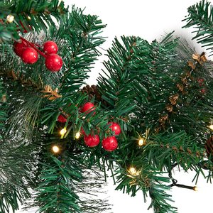 人工金属ベリーガーランド高級電池式LEDクリスマスフローラルガーランド、パインコーン、装飾用ベリー - Product Image 2
