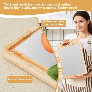 Tabla de cortar de madera de arce de doble cara 2 en 1 Tabla de cortar de acero inoxidable 304 Cocina de bambú Rectángulo ecológico - Product Image 4