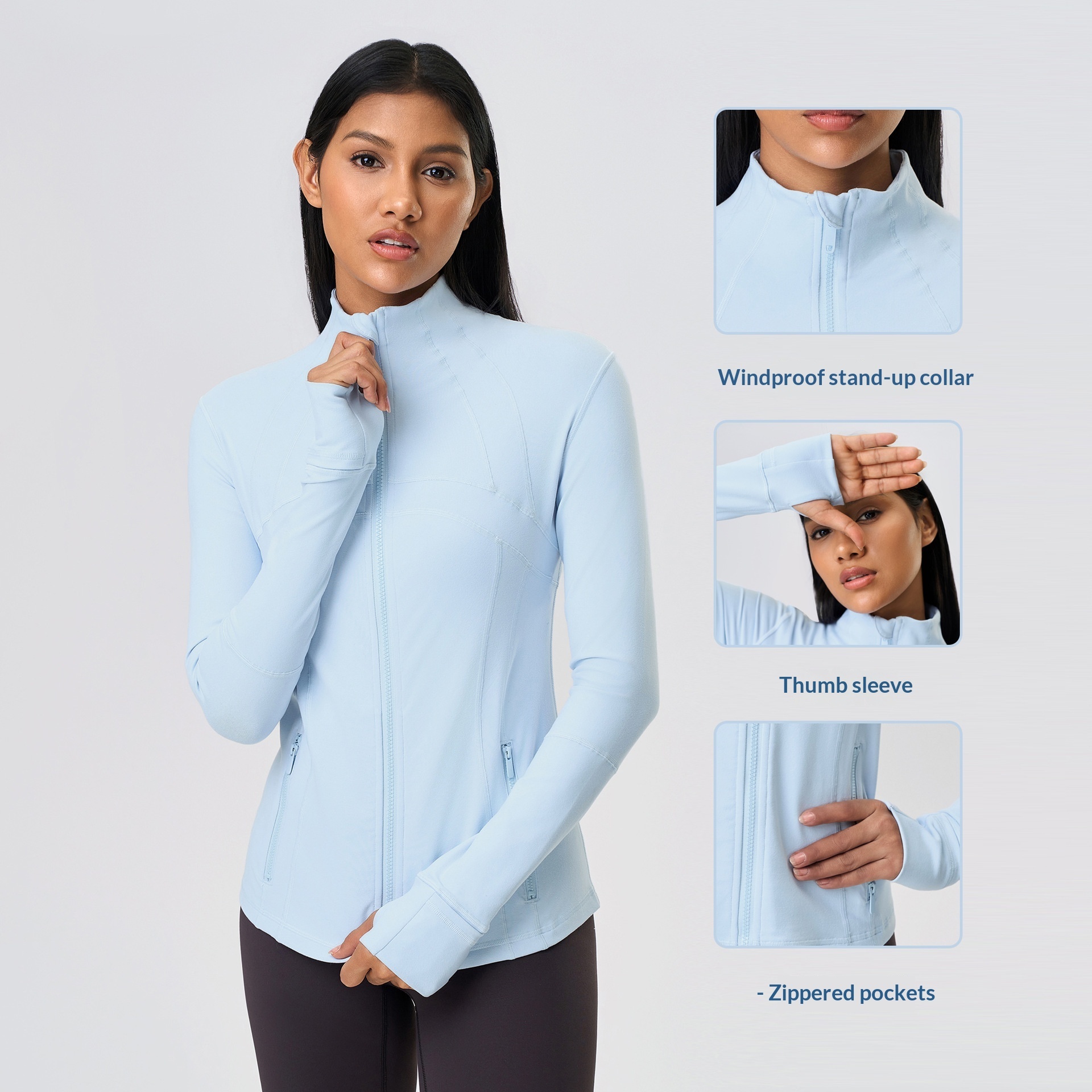 New Autumn/Winter Breathable for Yoga SportsJacket for Women Stretchy Running Fitness Long Sleeve Top Zippered stand collarstyle