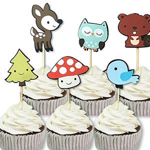 Forest Animal Cake Toppers 12 Pack Birthday Dessert Decorations Non Toxic Paper Inserts For Kids Party - Product Image 1