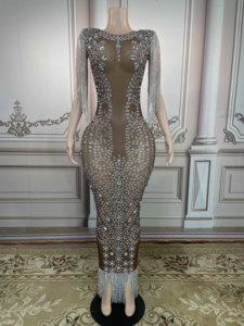 Vestidos de fiesta con borlas y cristales brillantes para mujer, vestidos de noche elegantes de malla Abiti Per La Madre de Sposa, superventas 2022 - Product Image 4