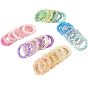 Colorful 6pcs/bag Stretchy Silicone Wrist Hair Coil Bracelet Elastic Telephone Cord Style Hair Band Spiraled Hair Ties Ponytail