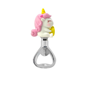 Unicorn Bottle Opener Pink Hair Yellow Horn Zinc Alloy Beer Opener Round Shape For Party Gift - Product Image 1