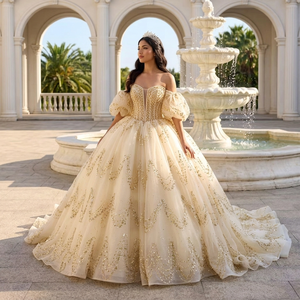 Robe de soirée vintage 251127, style princesse, ornée de perles et de cristaux, taille naturelle, perles champagne, robe de bal bouffante pour Quinceañera - Product Image 1