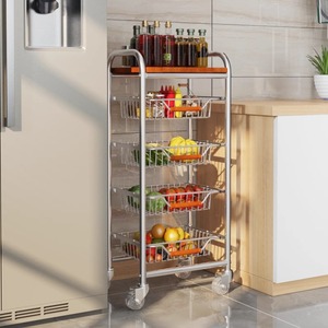 Storage Cart 4 Layers Metal <b>Rolling</b> Cart With Baskets For Kitchen Food Storage Organizing Vegetables <b>Fruits</b> Spices - Product Image 1