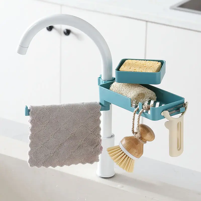 Telescopic Sink Shelf Kitchen Sinks Organizer Soap Sponge Holder Towel Drain Rack Storage Basket Kitchen accessories gadget