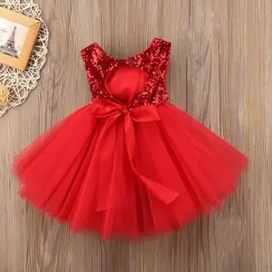 Hot Sales Children Clothing Sequins Baby Girl Flower Girl Backless Tutu Dress
