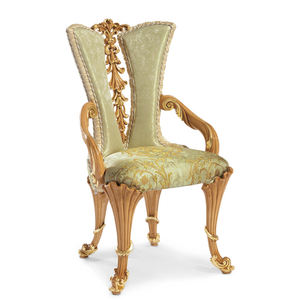 Chaise de salle à manger en bois massif sculpté français luxueux haut de gamme avec revêtement en tissu vert - Product Image 3