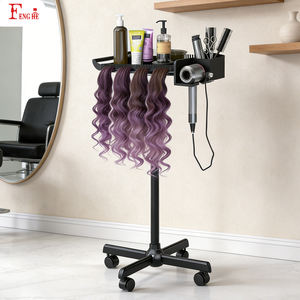 Chariot de salon noir à roulettes réglable en hauteur pour extensions de cheveux et coloration de perruques - Product Image 1