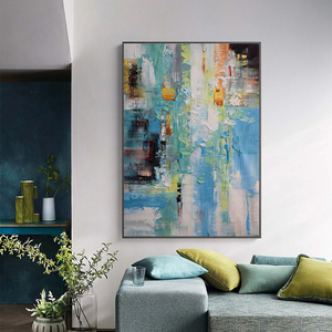 Pintura al Óleo Moderna Art <span class=keywords><strong>Deco</strong></span> Personalizada Pintada a Mano en Verde Claro y Blanco con Textura Abstracta para Colgar en la Pared del Hogar, Hotel, Oficina o Sala de Estar - Product Image 2