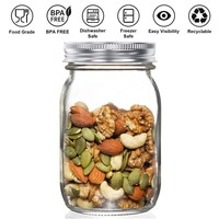Bocaux Mason avec couvercles magnétiques hermétiques de 16 oz, en verre avec bande de fixation, pour la préparation des repas, les flocons d'avoine, les loisirs créatifs, les cadeaux de mariage (4 pièces)