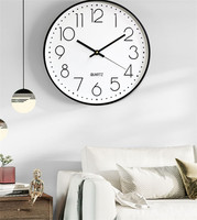 Jam tangan kaca dinding bulat 12 inci, arloji Vintage gerakan Quartz Nordik ruang senyap besar Modern klasik Tipe Digital