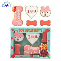 Biscuits pour chiens en forme de cœur, d'os et de renard, en chocolat, thème Saint-Valentin, boîte de couleur pastel, délicieux biscuits sucrés et savoureux