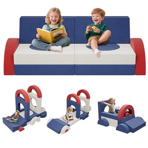 Sofá de bloques de construcción personalizado para niños, tela, espuma de alta densidad, 2 asientos, muebles educativos de juego con pasamanos - Product Image 1