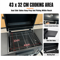 Barbecue au charbon de bois sur chariot avec cheminée, plateau réglable sur 3 niveaux, zone de cuisson de 43x32cm pour jardin