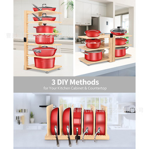Bamboo Pot <b>Rack</b> 5 Layer Adjustable <b>Kitchen</b> Storage Cookware Organizer Movable Utensil <b>Rack</b> - Product Image 3