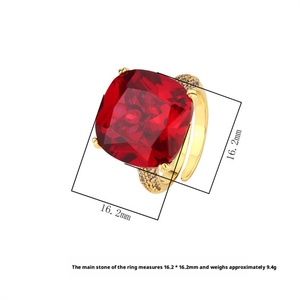 Fashion Jewelry Eco-friendly Copper 16*16mm Red Corundum Zircon Gold Plated Solitaire Diamond <b>Rings</b> Women for Engagement Promise - Product Image 2