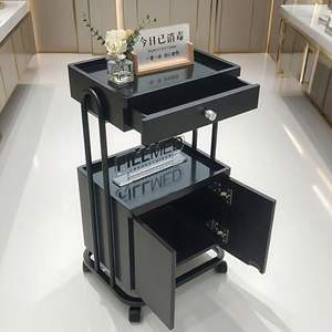 עגלת יוקרה מקורית ויוקרתית לסלון יופי לטיפולי עור עם מדף אחסון מעץ, עגלת כלים ממתכת ופלסטיק - Product Image 5