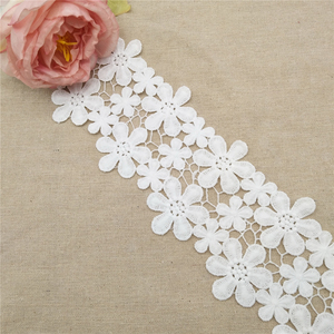 Bordado Soluble en agua de seda de leche con adorno de encaje de flores de poliéster 100% para ropa de hogar - Product Image 2