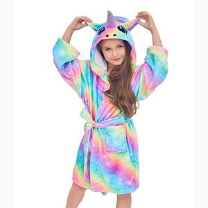 Bata de ducha con capucha para niños, albornoces de unicornio de franela - Product Image 1