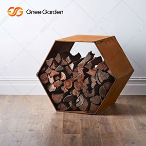 Factory Style Rust Diamond Shape <b>Firewood</b> Storage <b>Rack</b> for Outdoor Backyard Sheds Wholesale - Product Image 4