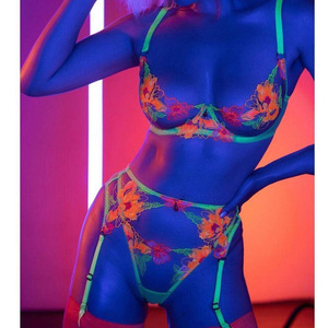 Bride Sexy Women Very Sexy Transparent Mesh Adult <strong>Lingerie</strong> <strong>Neon</strong> Green Ladies Sexy Erotic Glow in the Dark 3 Piece Set <strong>Lingerie</strong> - Product Image 3