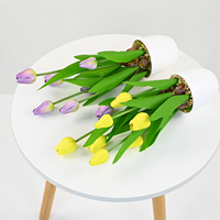 Décoration Florale d'Intérieur en Soie, 7 Têtes de Mini Tulipes en Pot de 38 cm avec Bulbes, Idéale pour Vitrine de Magasin et Aménagement de Présentoirs