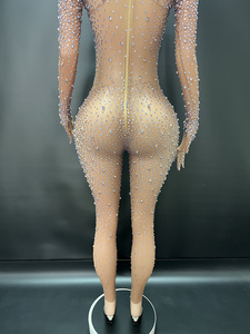 Tute da donna con diamanti a maniche lunghe alla moda tute da festa per donna alla moda elasticizzato tinta unita Sexy per discoteca - Product Image 4