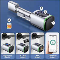 Serrure de porte intelligente à cylindre avec empreinte digitale, carte RFID/NFC/IC, déverrouillage par application Tuya, Wi-Fi, prise en charge de la clé mécanique pour porte en verre