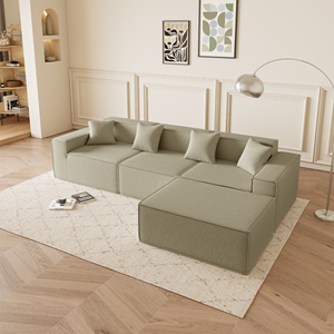 High Compressed Multi Seat Light Gray Corduroy Sectional Sofa Ottoman Modern Luxury <b>Square</b> Shape Tufted Upholstered Set - Product Image 3