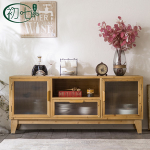 Mueble de entrada de madera natural estilo nórdico con puertas de vidrio, mueble de almacenamiento para sala de estar, mueble divisor para decoración del hogar - Product Image 3