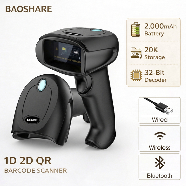 Portable USB QR Code & Barcode Scanner with 2.4G Wireless for CMOS Light Source 1-Second Scan Multi-OS Support in Stock