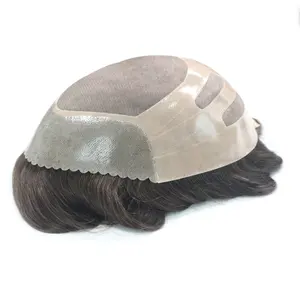 Mono Top Patch Rambut untuk Pria, Wig Mono dan PU dengan Kain Kasa