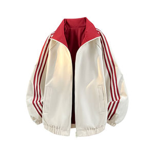 Chaqueta básica con logo personalizado, tres franjas, cortavientos de primavera y otoño, abrigo sencillo de color sólido para hombre y mujer, transpirable. - Product Image 2