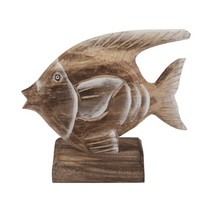 Statuetta di Pesce in Legno Intagliata a Mano in Legno di Albasia, Decorazione Costiera per Casa, Ufficio, Bagno, Esposizione su Mensola - Product Image 1