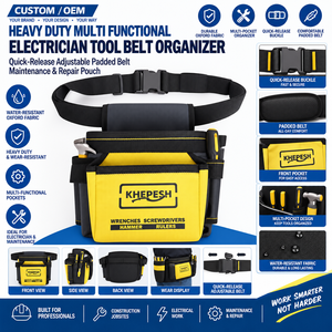 Organisateur de ceinture à outils multifonctionnel robuste pour électricien, ceinture rembourrée réglable à dégagement rapide, pochette de maintenance et de réparation - Product Image 1