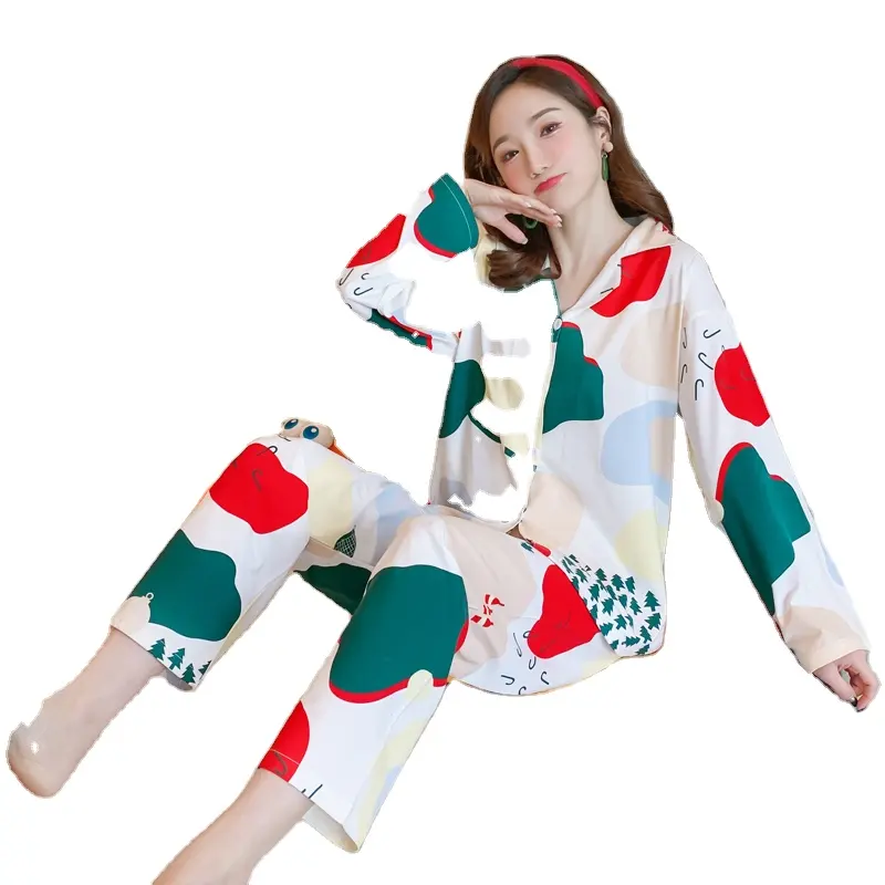 Đồ Ngủ Xuân Hè Cho Nữ Áo Khoác Cardigan Dài Tay Bán Sỉ Nhà Máy Đồ Ngủ 2 Món Bằng Polyester Hoạt Hình Dễ Thương Cho Nữ