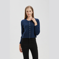 100% pur cachemire dames col rond à manches longues tricot court cardigan pull