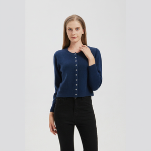 100% Pure Cashmere Ladies' Round neck long sleeve knitting short <b>cardigan</b> <b>sweater</b> - Product Image 1
