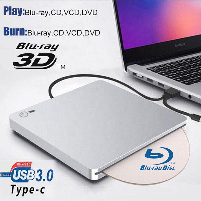 3D External Blu-ray Drive External Blu-ray BurnerCompatible with DVD CD Drive Portable 3DBlu-ray Burner with USB3.0