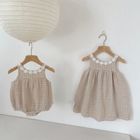 Robe bébé fille sans manches à petits carreaux et motif floral, entrejambe triangulaire, printemps-automne