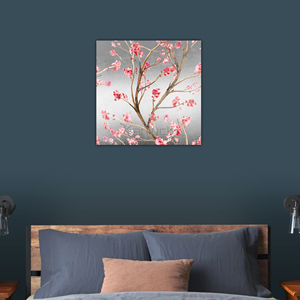 Branches délicates <span class=keywords><strong>de</strong></span> <span class=keywords><strong>cerisier</strong></span> sur toile métallisée, peinture à l'huile avec impression numérique 40x40cm, impression d'art floral moderne encadrée - Product Image 5